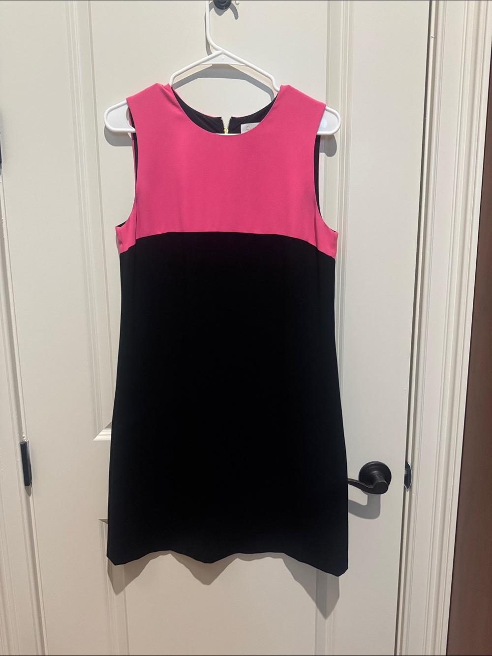 Two-Tone Sleeveless Mini Dress in Hot Pink and Black